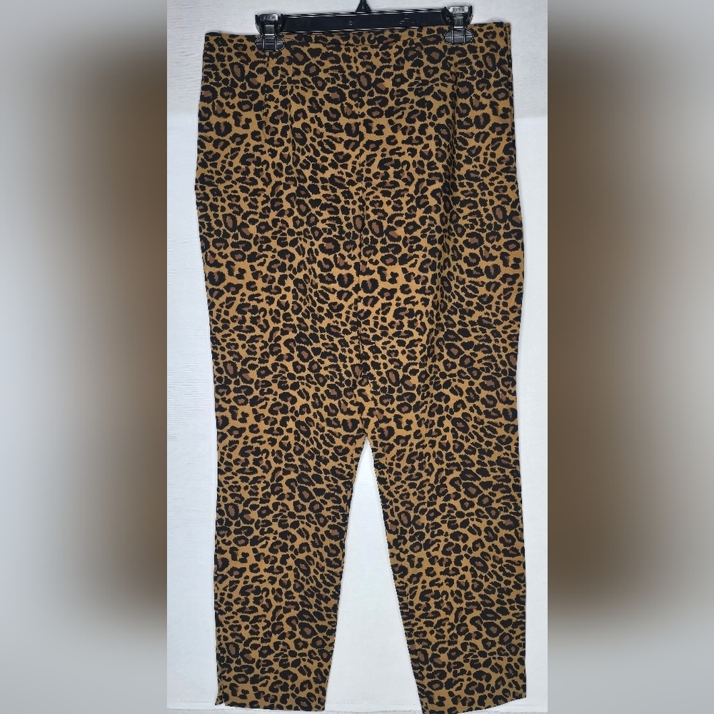 Time And Tru Women's Cheetah Elastic Waist Fitted Stretch Dress Pants Size 18